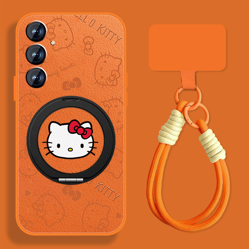 Hello Kitty Rotating Bracket Leather Case with Lanyard