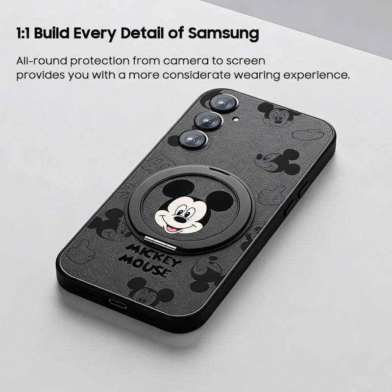 Mickey Mouse Rotating Bracket Leather Case with Lanyard