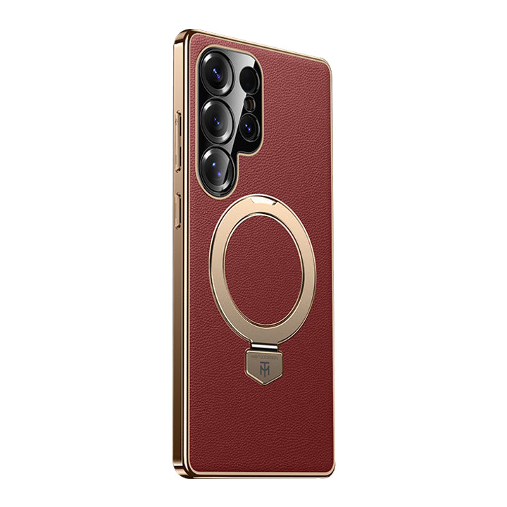 Rotating Ring Leather Case with MagSafe