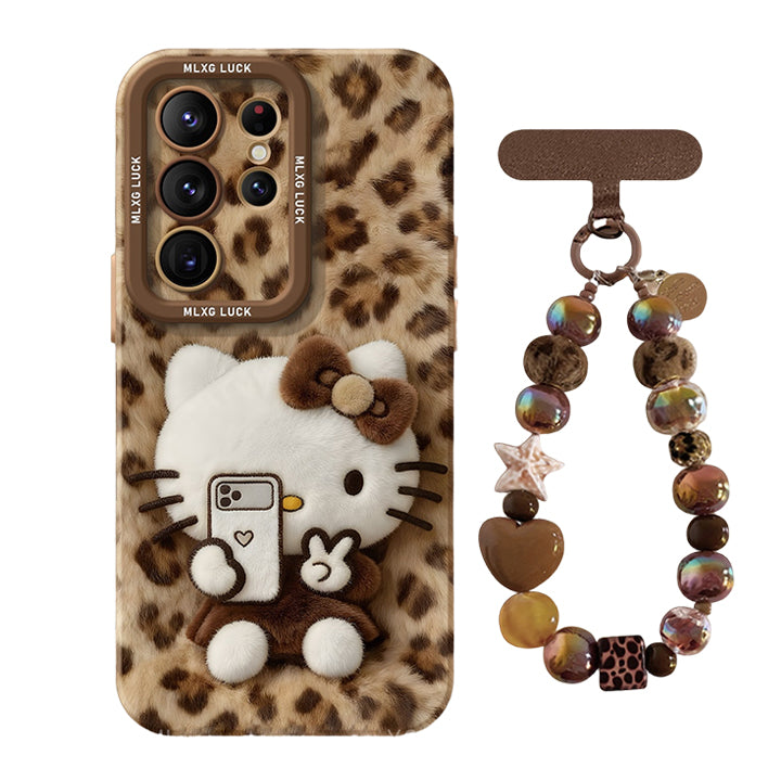 Leopard Print Kitty Liquid Silicone Lanyard Case