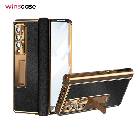 Samsung Series | Galaxy Z Fold Series Electroplating Magnetic Aluminum Bracket All-Inclusive Leather Phone Case