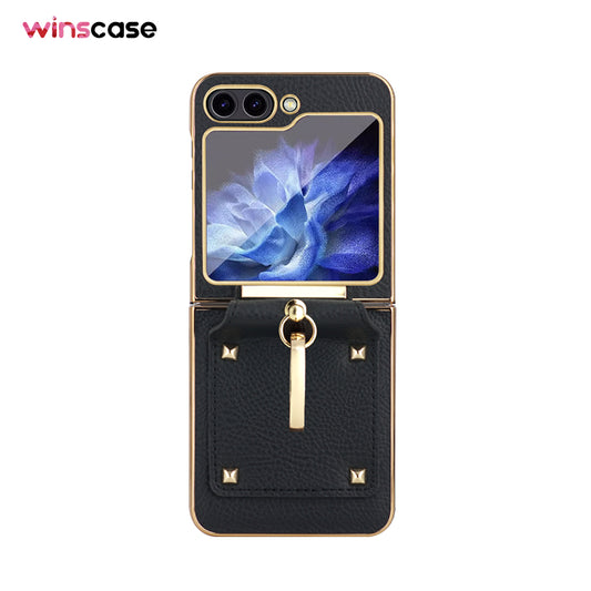 Samsung Series | Galaxy Z Flip Series Ring Electroplated Mobile Phone Leather Case