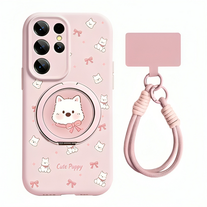 Cute Westie Liquid Silicone Lanyard Case with Bracket