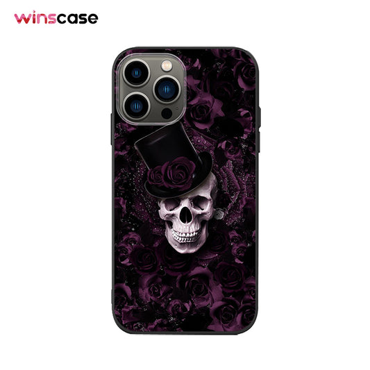 Halloween Series | iPhone Liquid Silicone Painted Soft Case - Purple Rose Skull