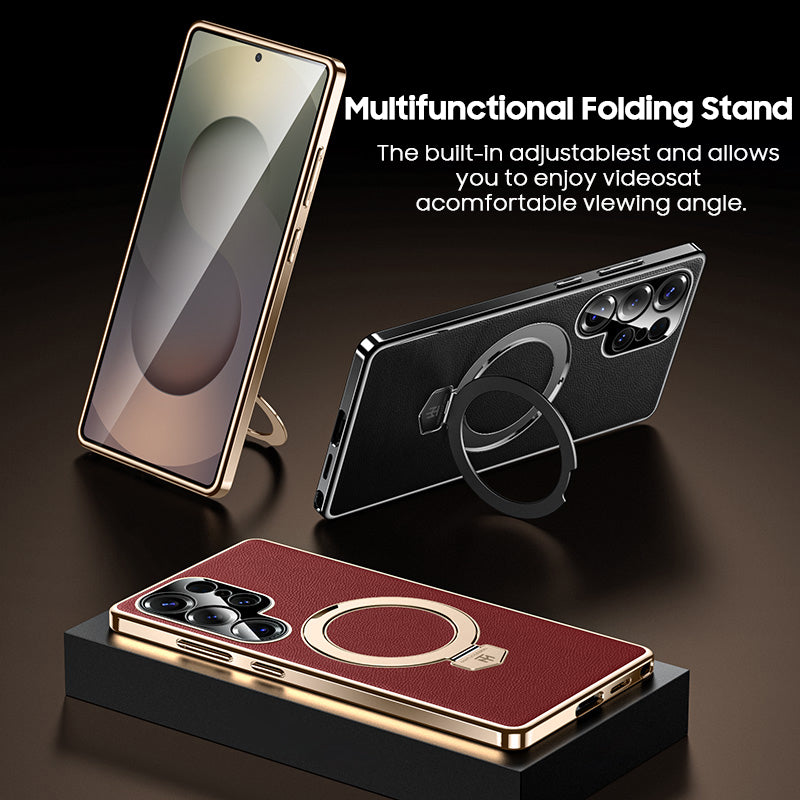 Rotating Ring Leather Case with MagSafe