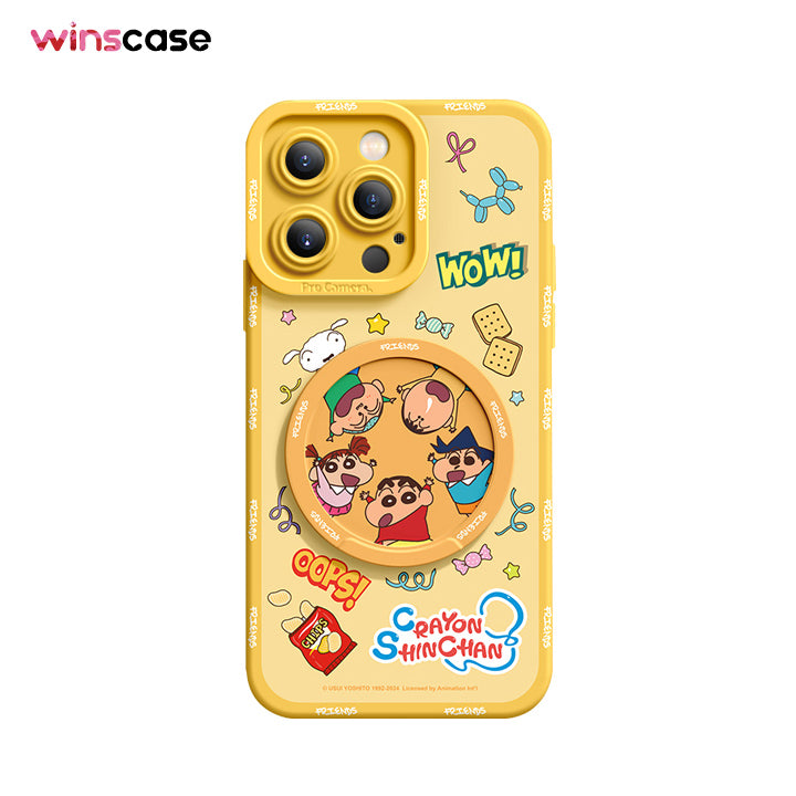 iPhone Mirror Bracket Series |"Crayon Shin-chan” Cartoon Silicone Liquid Phone Case