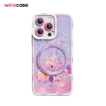 iPhone Mirror Bracket Series |"Fantasy Castle Design” Cartoon Silicone Liquid Phone Case