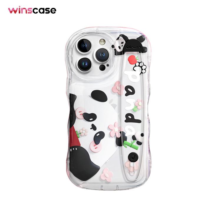 iPhone Series | “Cute Panda” Design Anti-fall Soft Silicone Transparent Wristband Phone Case