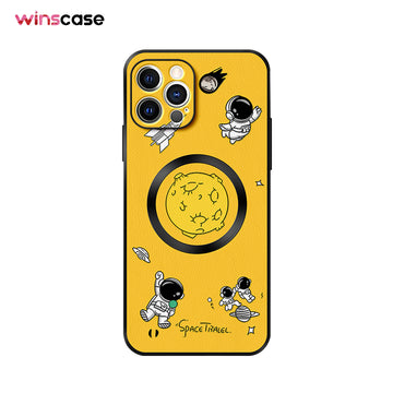 iPhone MagSafe Series | "Cartoon Astronaut" Leather Phone Case