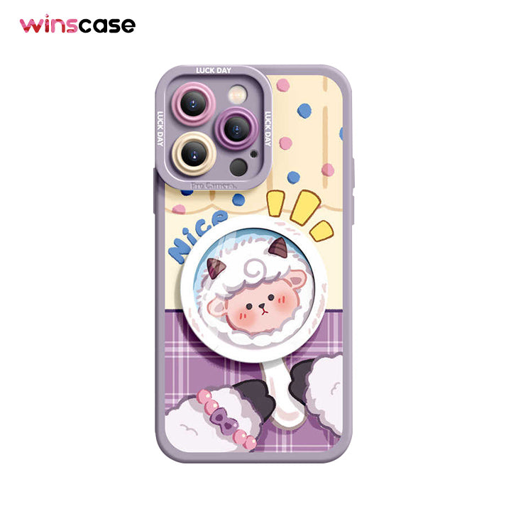 iPhone Mirror Bracket Series |"Cartoon Animal Series” Cartoon Silicone Liquid Phone Case