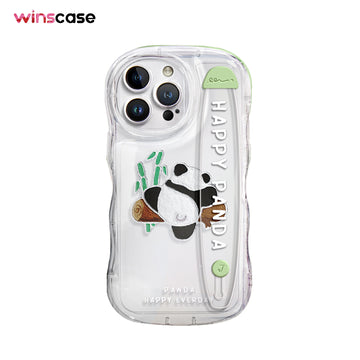 iPhone Series | “Cute Panda” Design Anti-fall Soft Silicone Transparent Wristband Phone Case