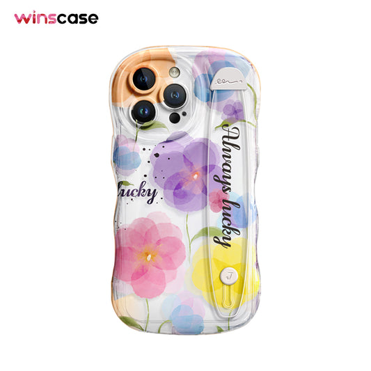 iPhone Series | “Watercolor Flowers” Design Anti-fall Soft Silicone Transparent Wristband Phone Case