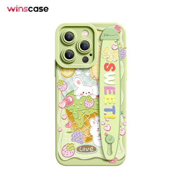 iPhone Series | “Cute Rabbit Bear”  Liquid Silicone Wristband Phone Case