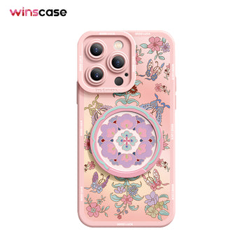 iPhone Mirror Bracket Series |"Retro Floral Series” Cartoon Silicone Liquid Phone Case