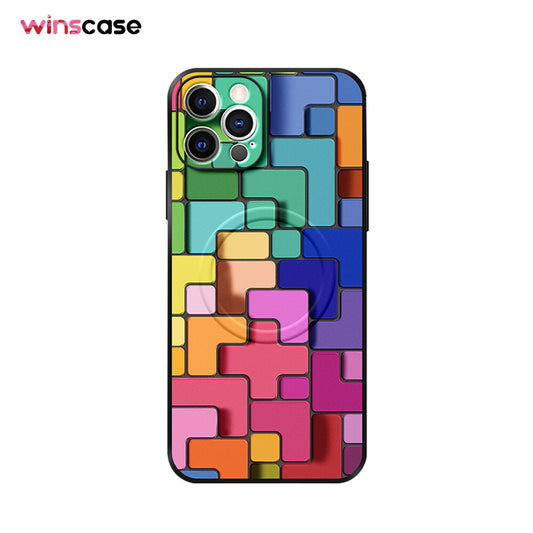 iPhone MagSafe Series | Colorful Three-Dimensional Tetris Leather Phone Case