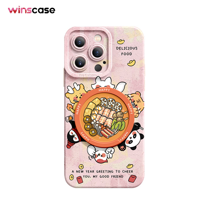 iPhone Mirror Bracket Series |"Delicious Food” Cartoon Silicone Liquid Phone Case