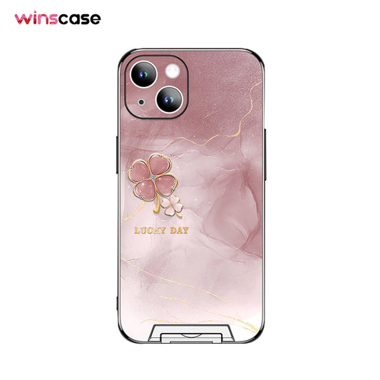 iPhone Invisible Bracket Series | Light Luxury Watercolor Four-Leaf Clover Print Frosted Phone Case