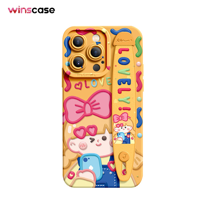 iPhone Series | “Cute Girl”  Liquid Silicone Wristband Phone Case